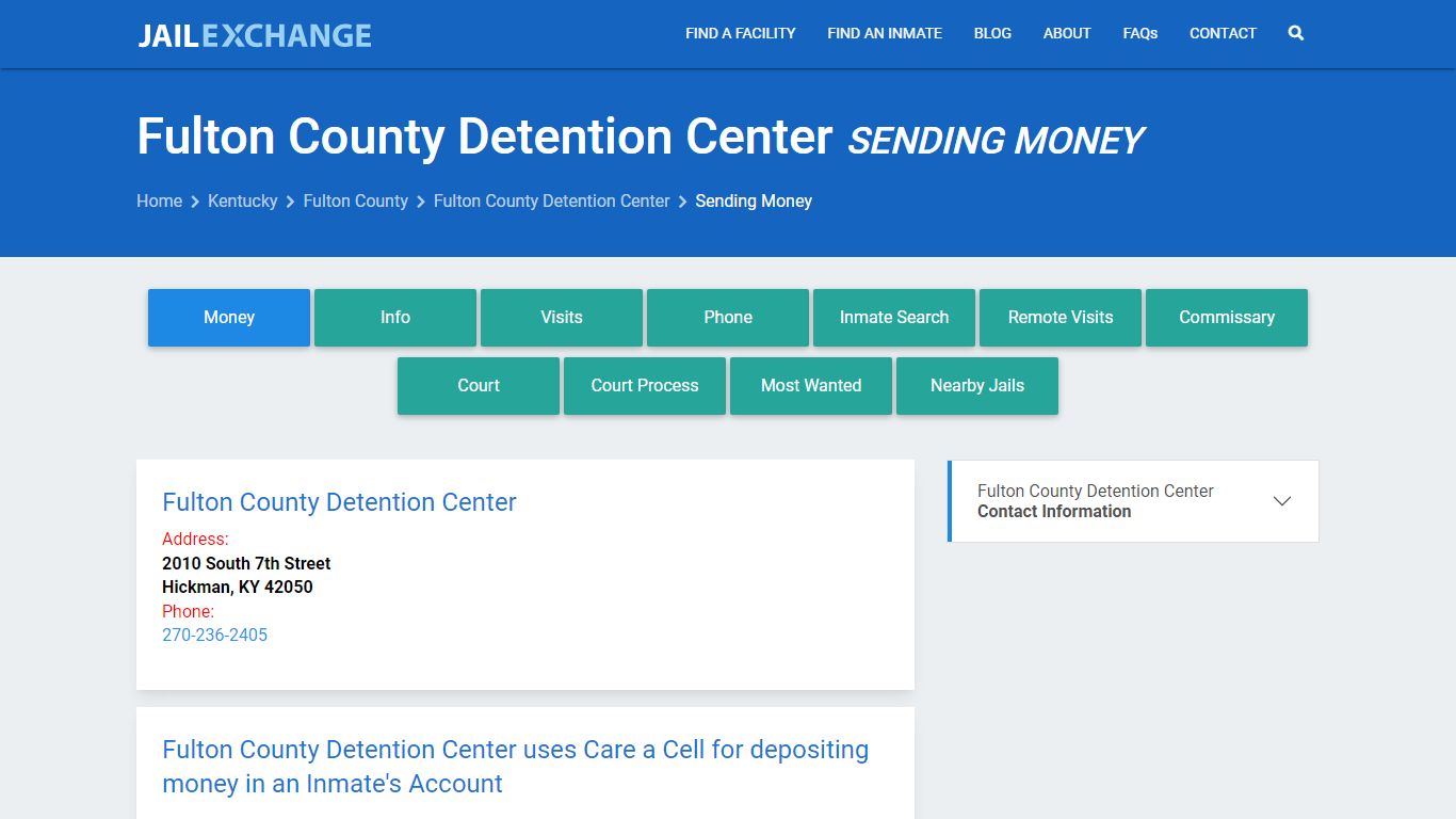 Send Money to Inmate - Fulton County Detention Center, KY - Jail Exchange