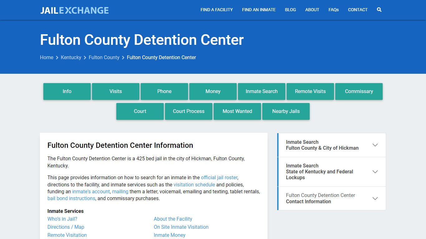 Fulton County Detention Center, KY Inmate Search, Information